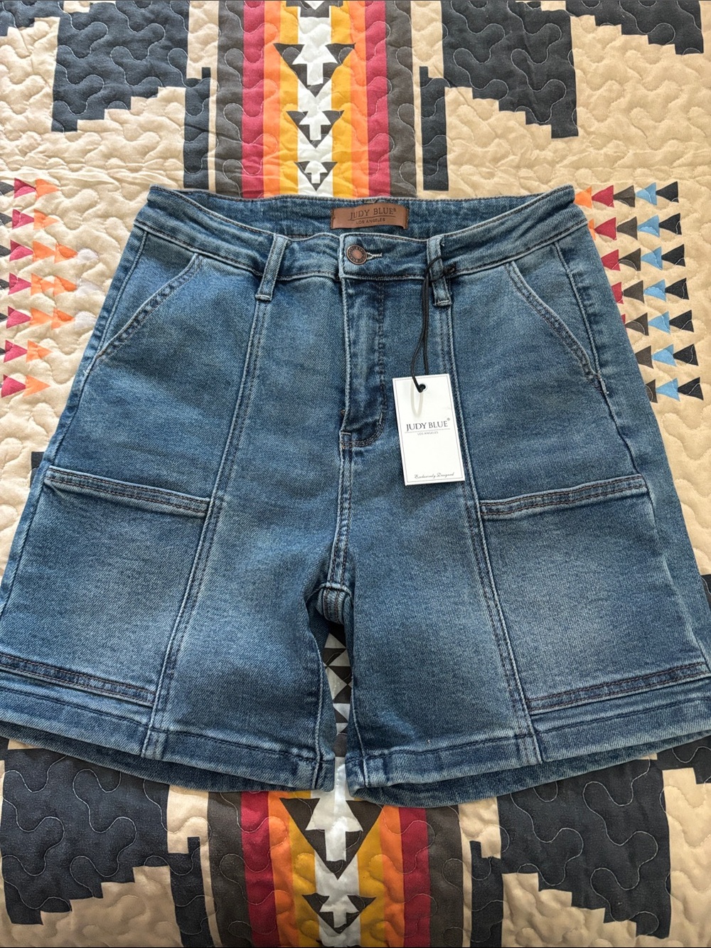 Judy Blue Blue Denim Pull-On Utility Shorts Women Large NWT